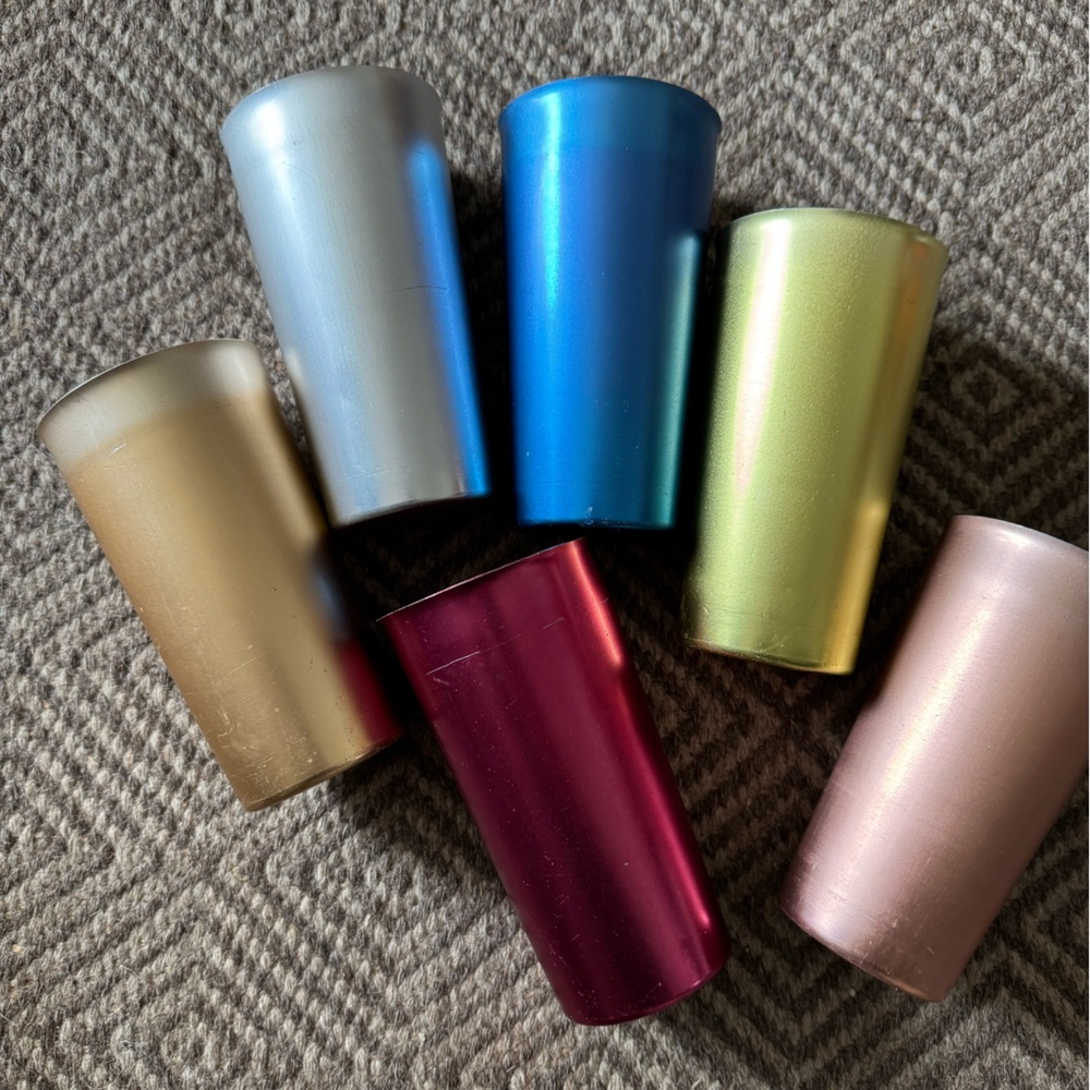 Vintage set of 6 anodized aluminum tumblers